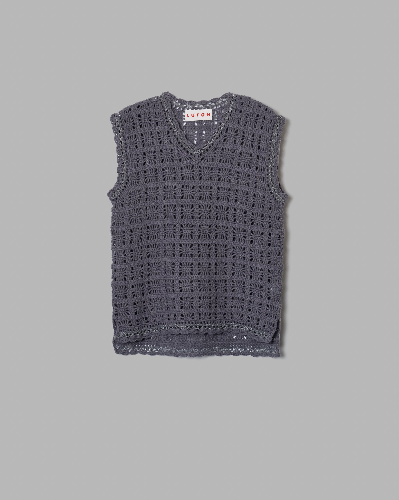 Crochet Hand Knit Vest -Charcoal