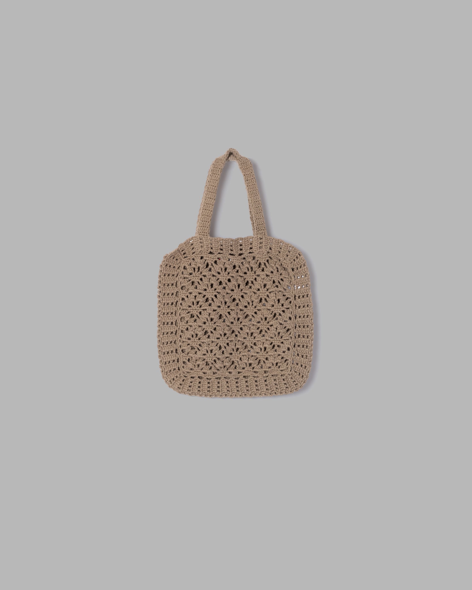 CROCHET HAND KNIT TOTE BAG- MOCHA