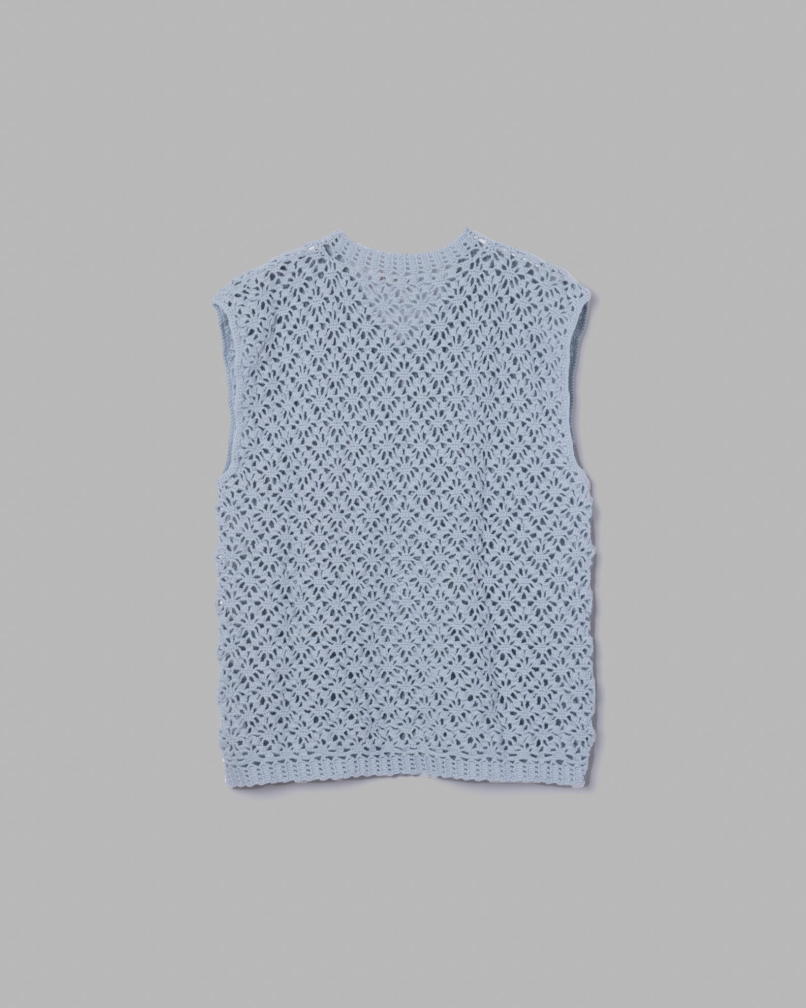 Crochet Hand Knit Vest-Light Blue