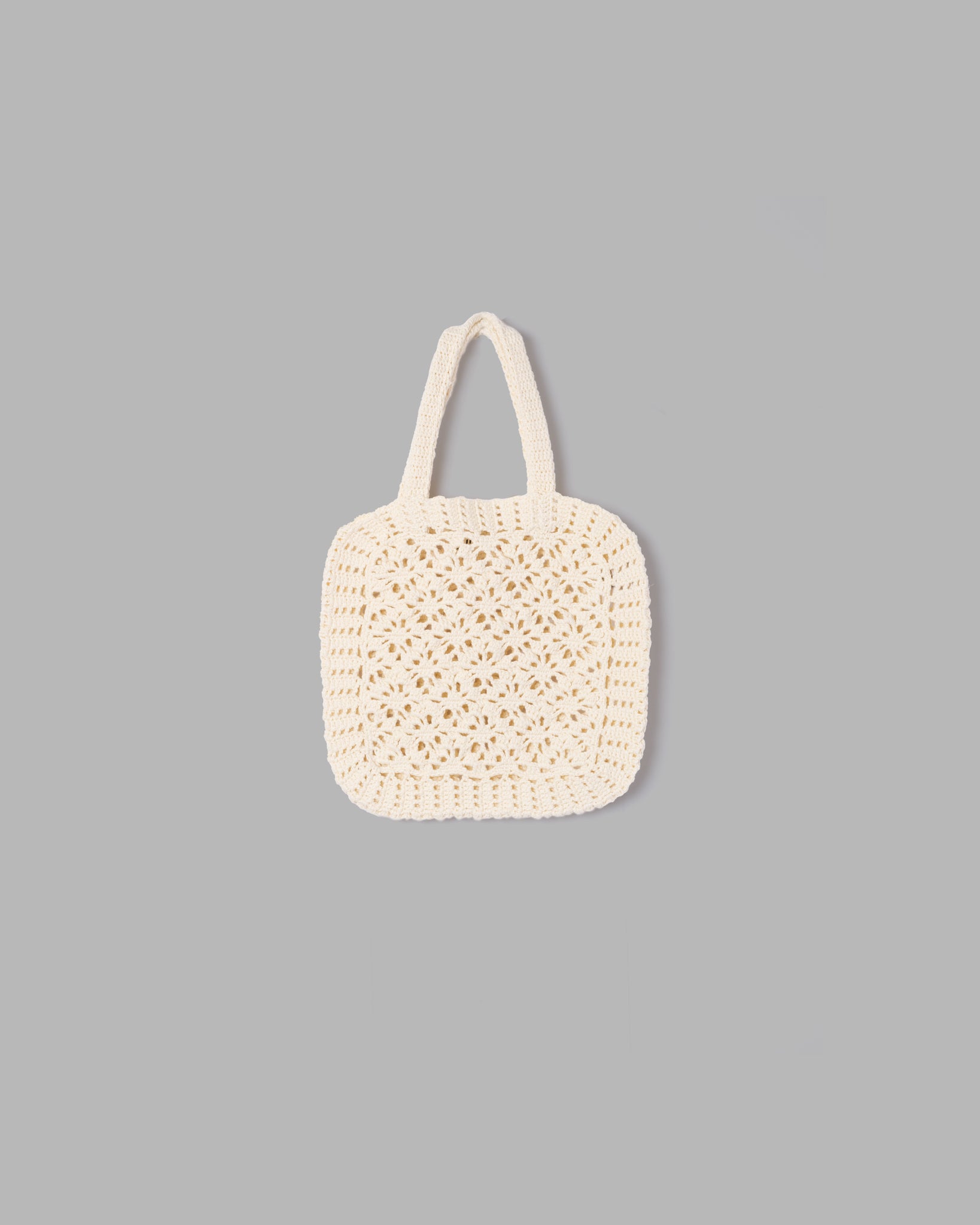 CROCHET HAND KNIT TOTE BAG - OFF WHITE