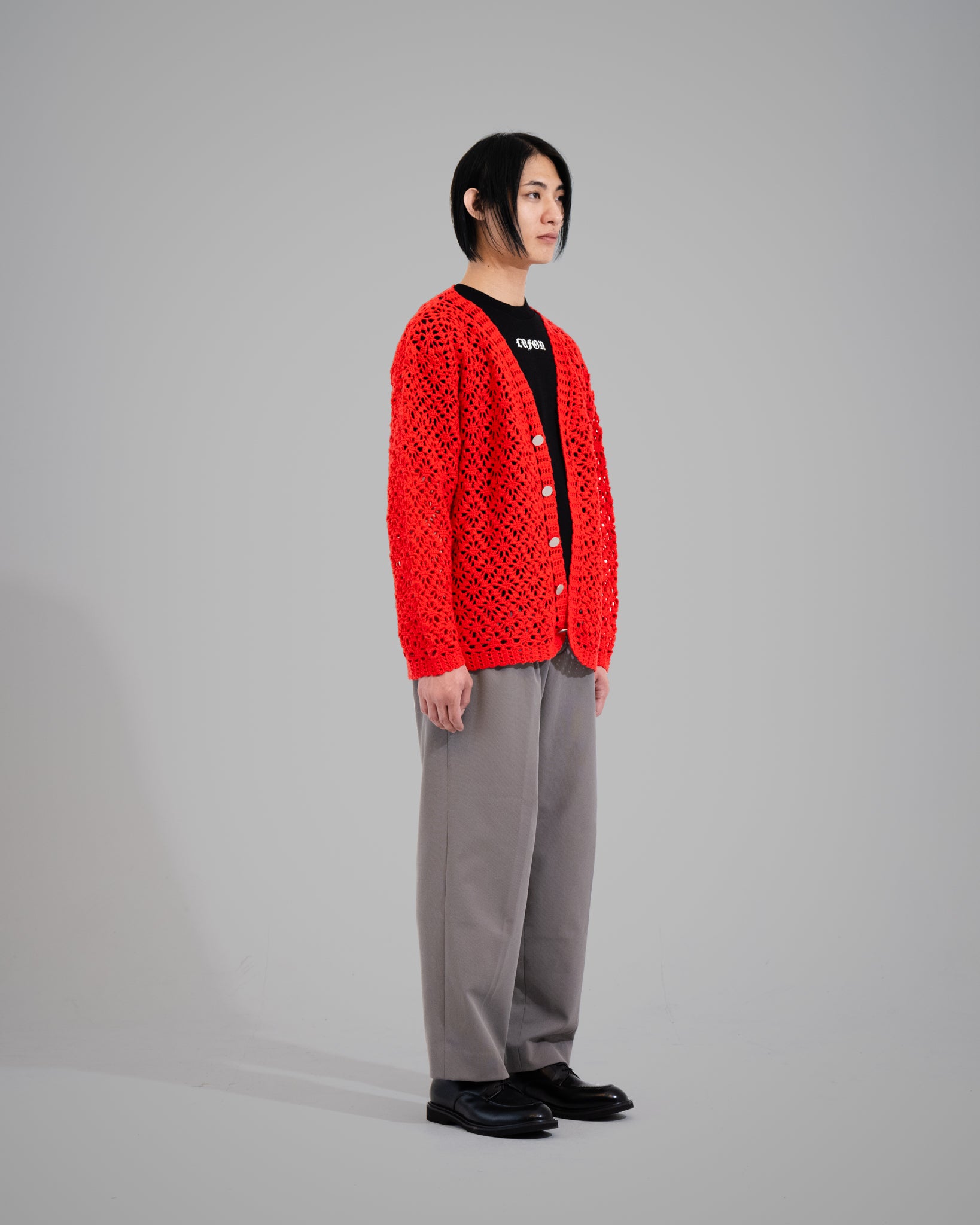 CROCHET HAND KNIT CARDIGAN - RED