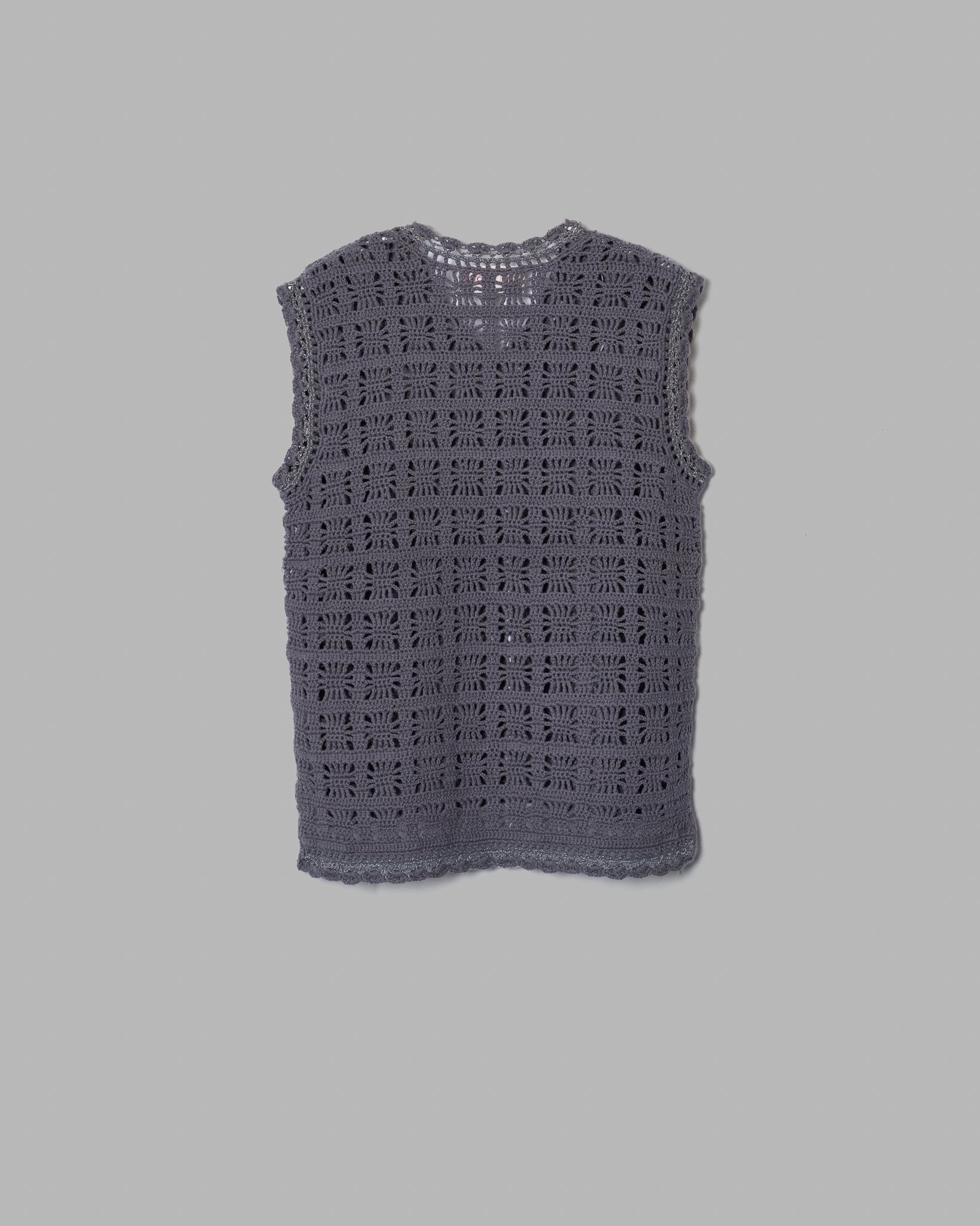 Crochet Hand Knit Vest -Charcoal