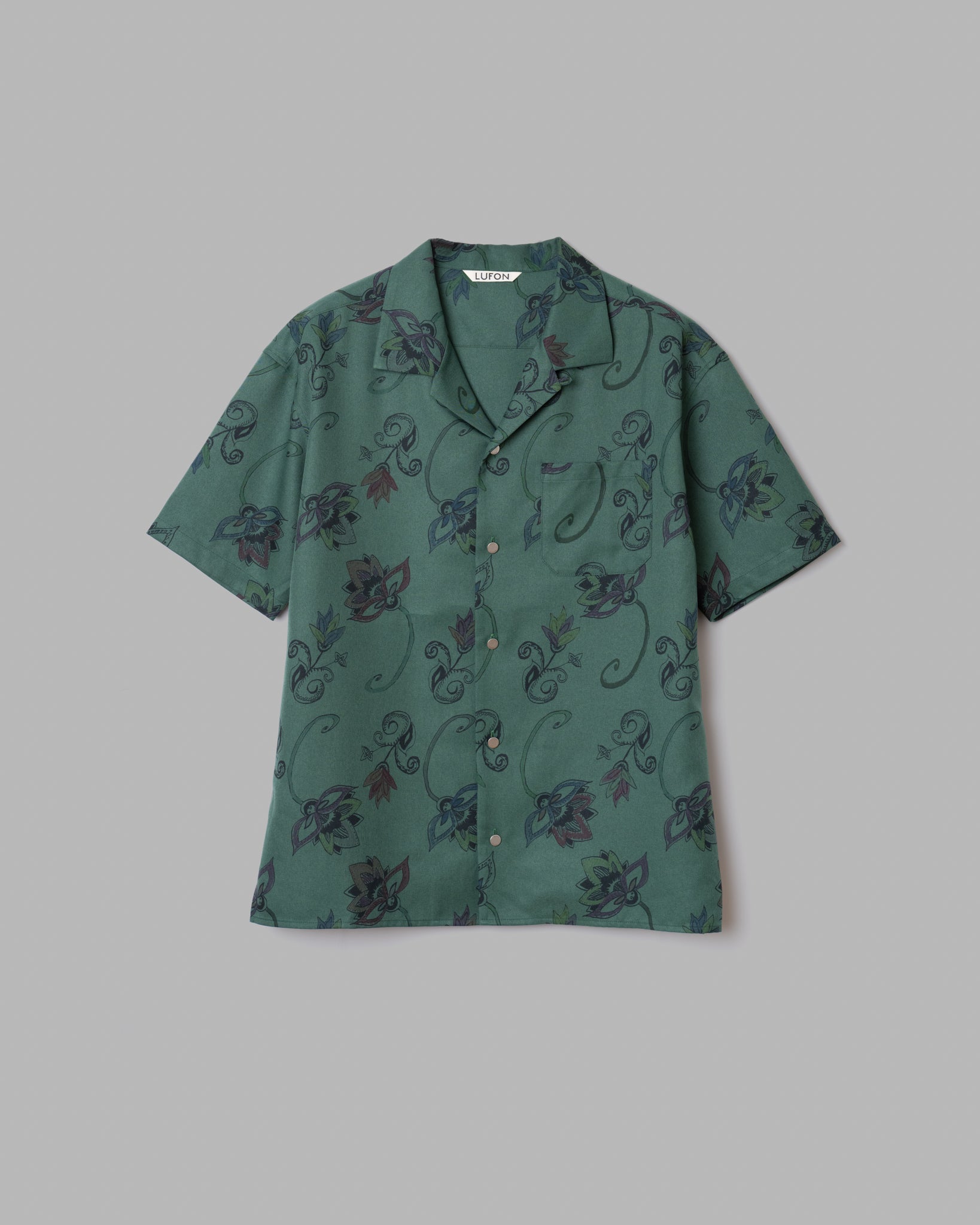 [Reservation sale] Hand -Painted Botanical Print Open Collar Shirts -GREEN
