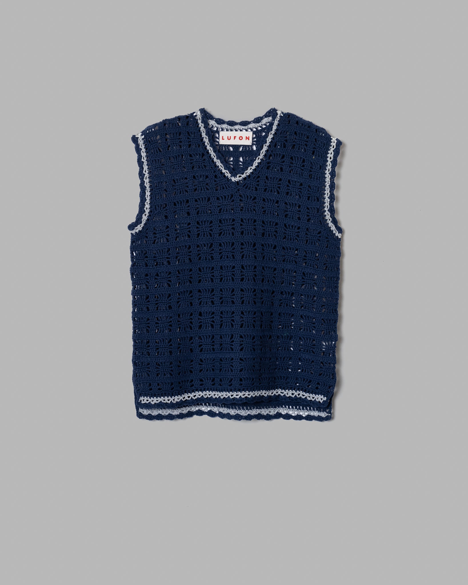 CROCHET HAND KNIT VEST - NAVY