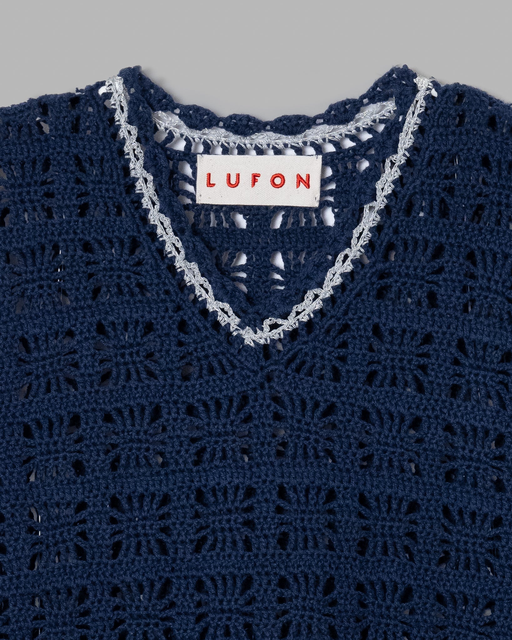 CROCHET HAND KNIT VEST - NAVY