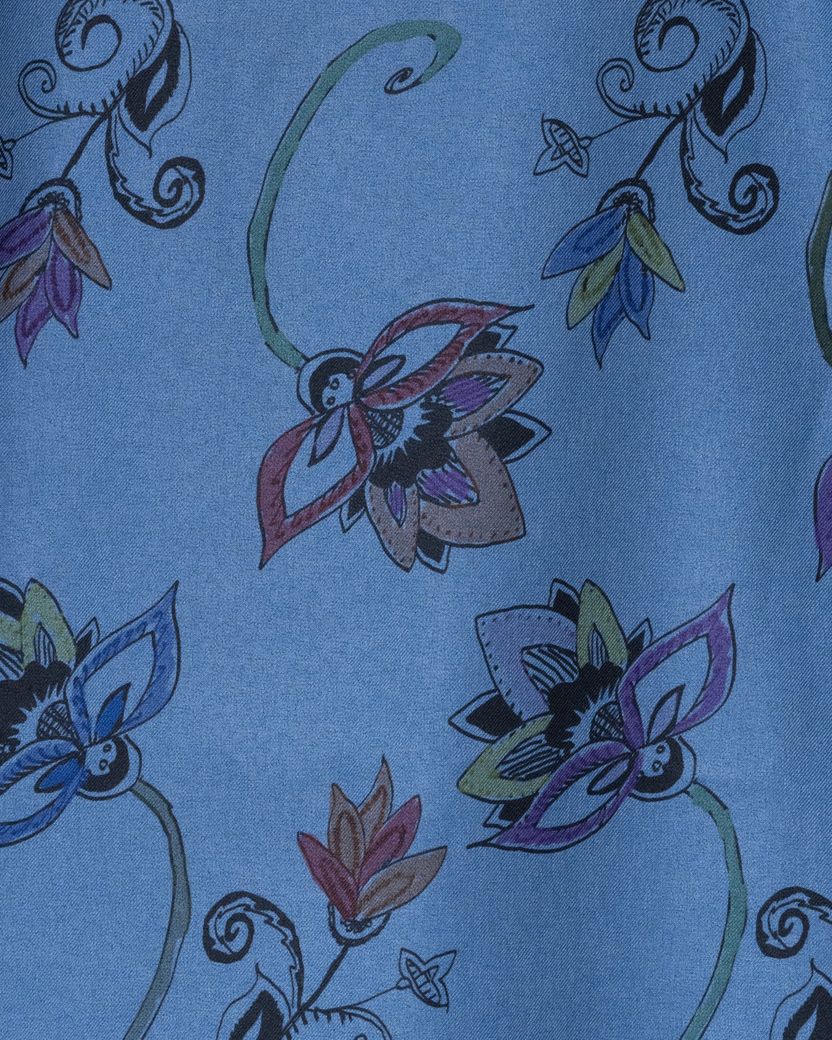 HAND-PAINTED BOTANICAL PRINT OPEN COLLAR SHIRTS - BLUE