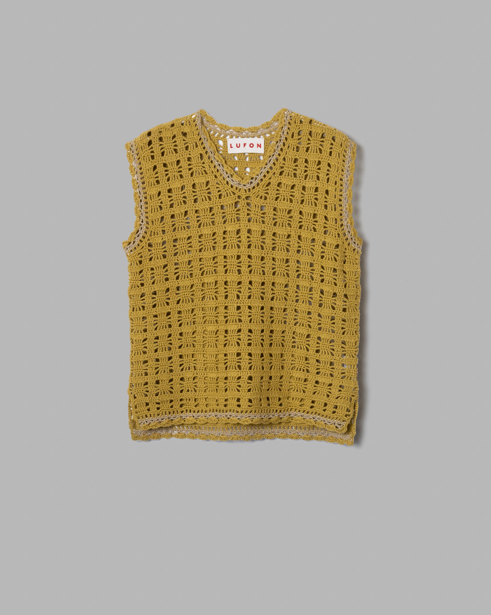 CROCHET HAND KNIT VEST - MUSTARD