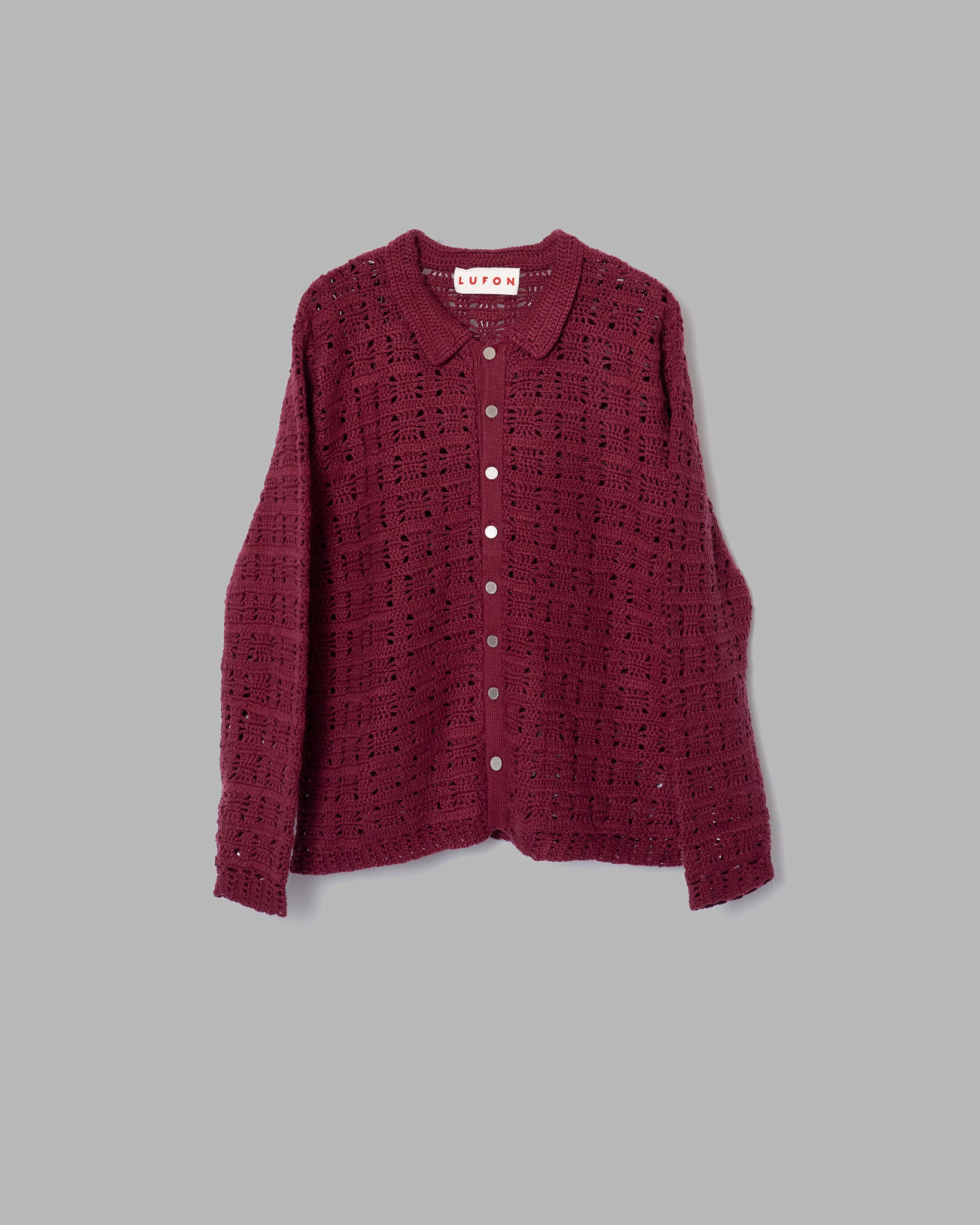 Crochet Hand Knit Shirts -Wine Red