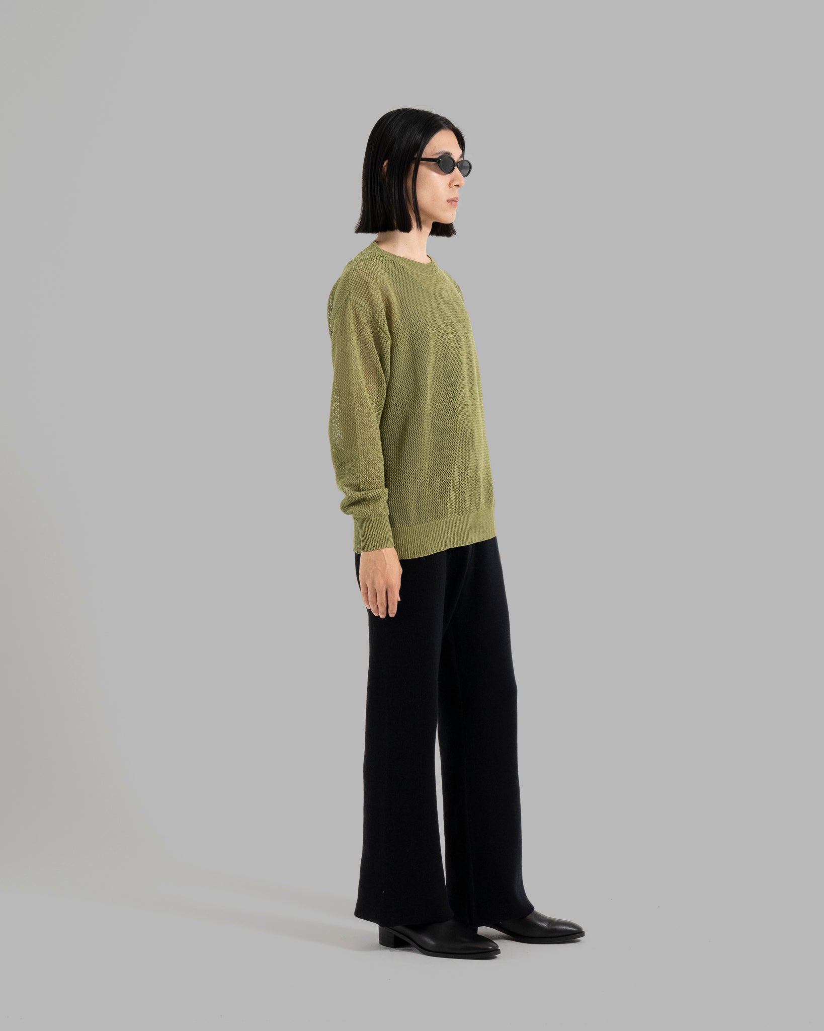 GIMA COTTON MESH KNIT PULLOVER SWEATER -GREEN