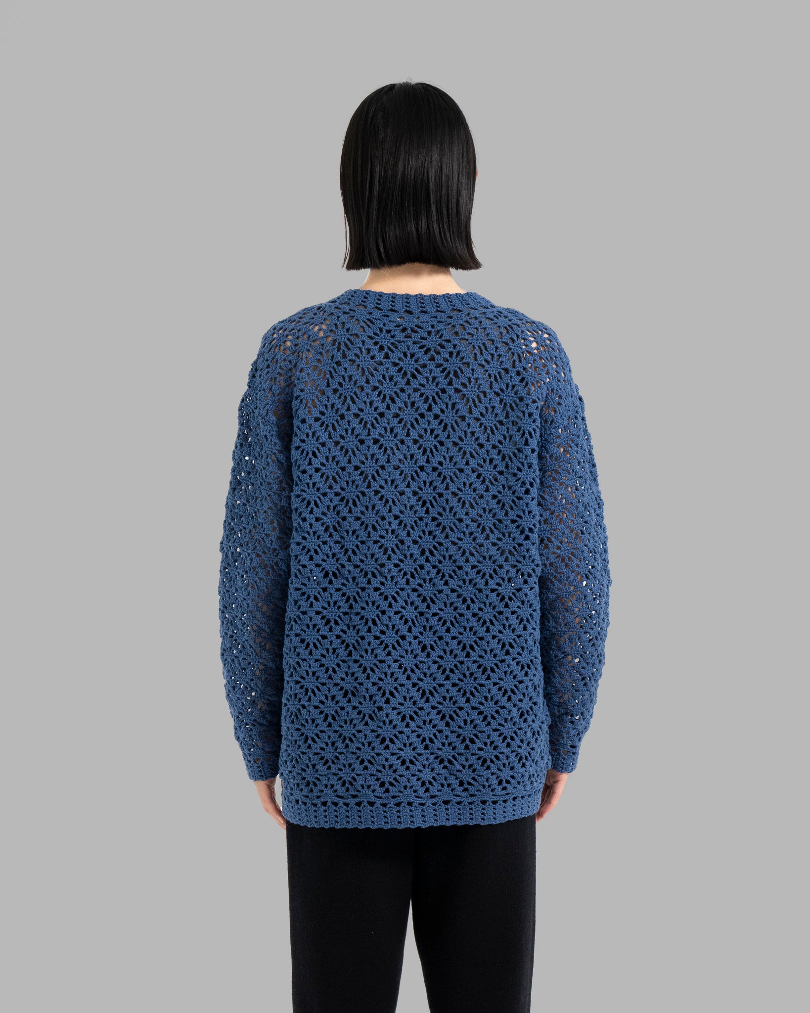 Crochet Hand Knit Pullover Sweater -Deep Blue