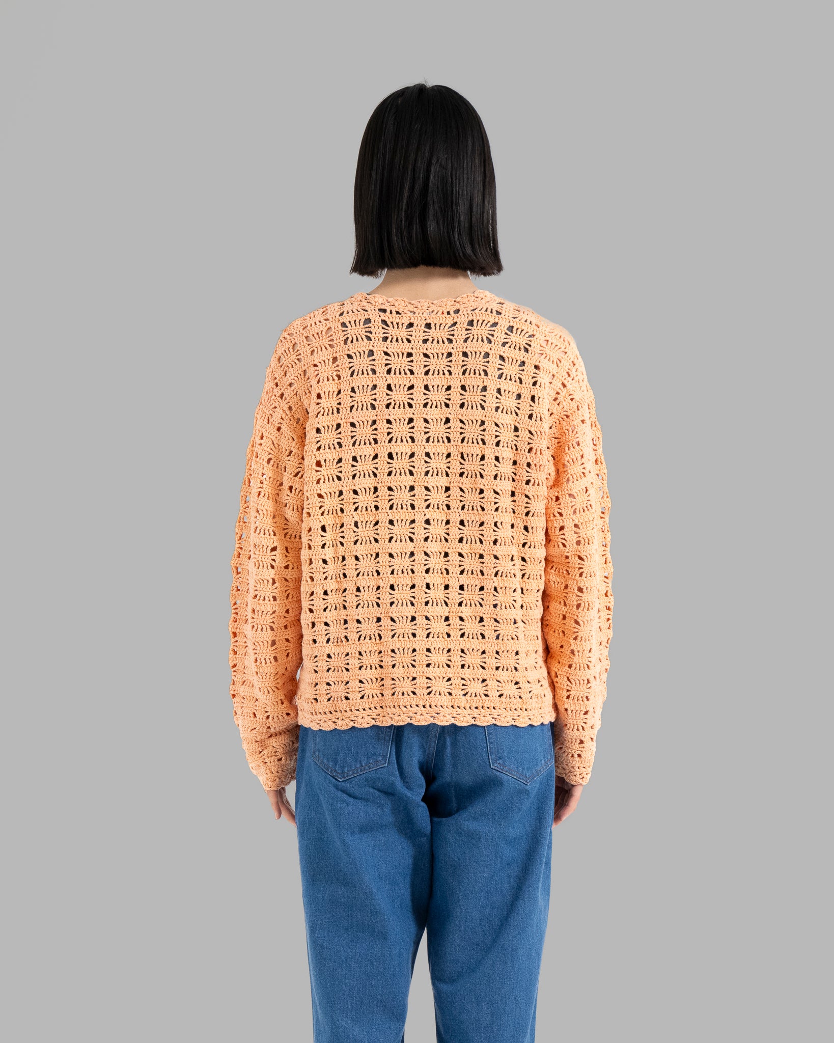 CROCHET HAND KNIT PULLOVER - PEACH STONE WASH