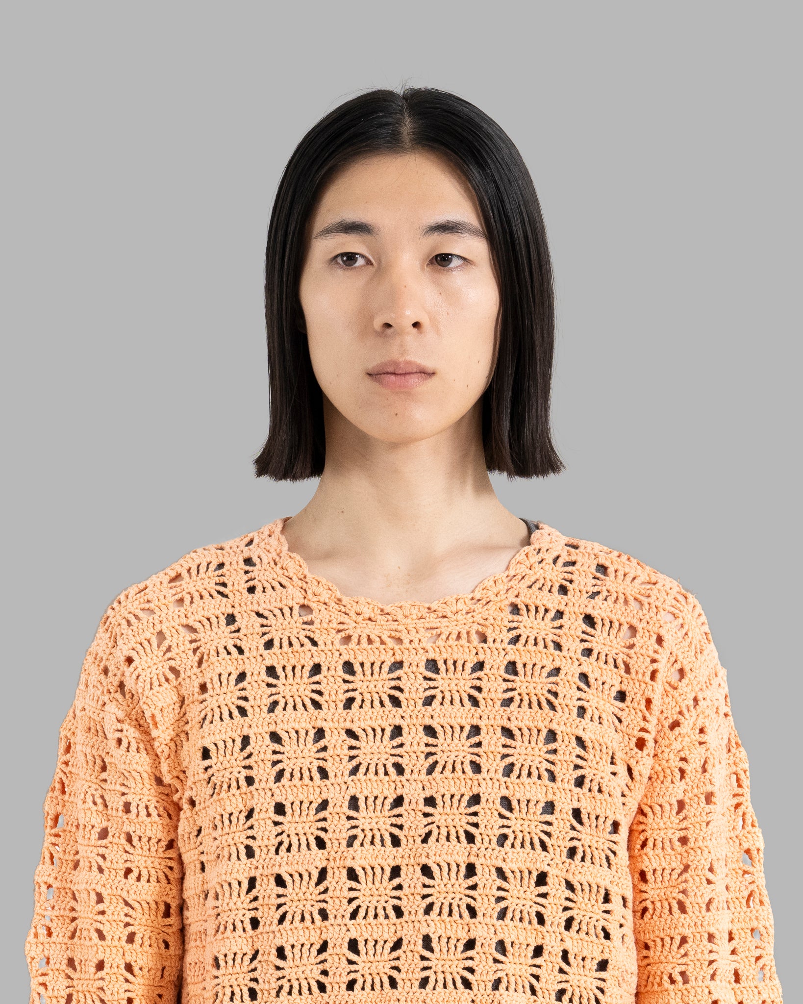 CROCHET HAND KNIT PULLOVER - PEACH STONE WASH