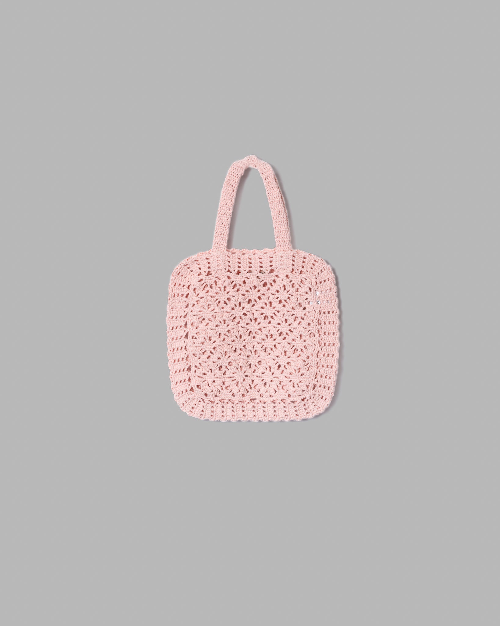 CROCHET HAND KNIT TOTE BAG - PINK