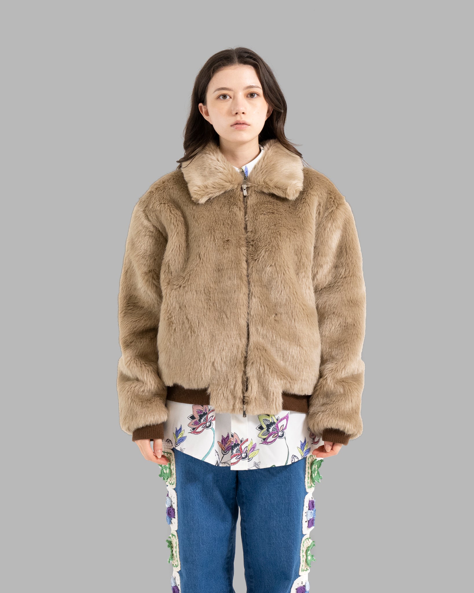 FAKE FUR JACKET - GREIGE