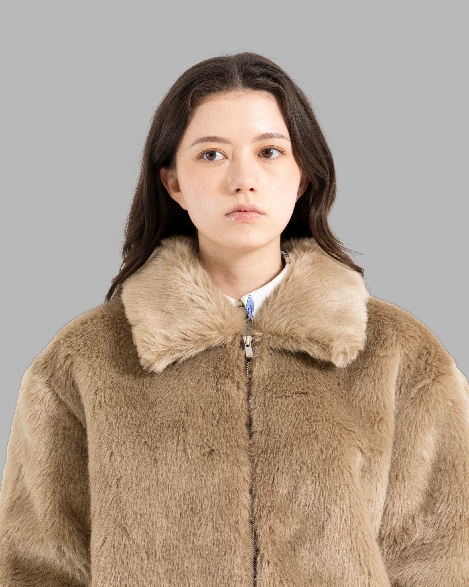 FAKE FUR JACKET - GREIGE