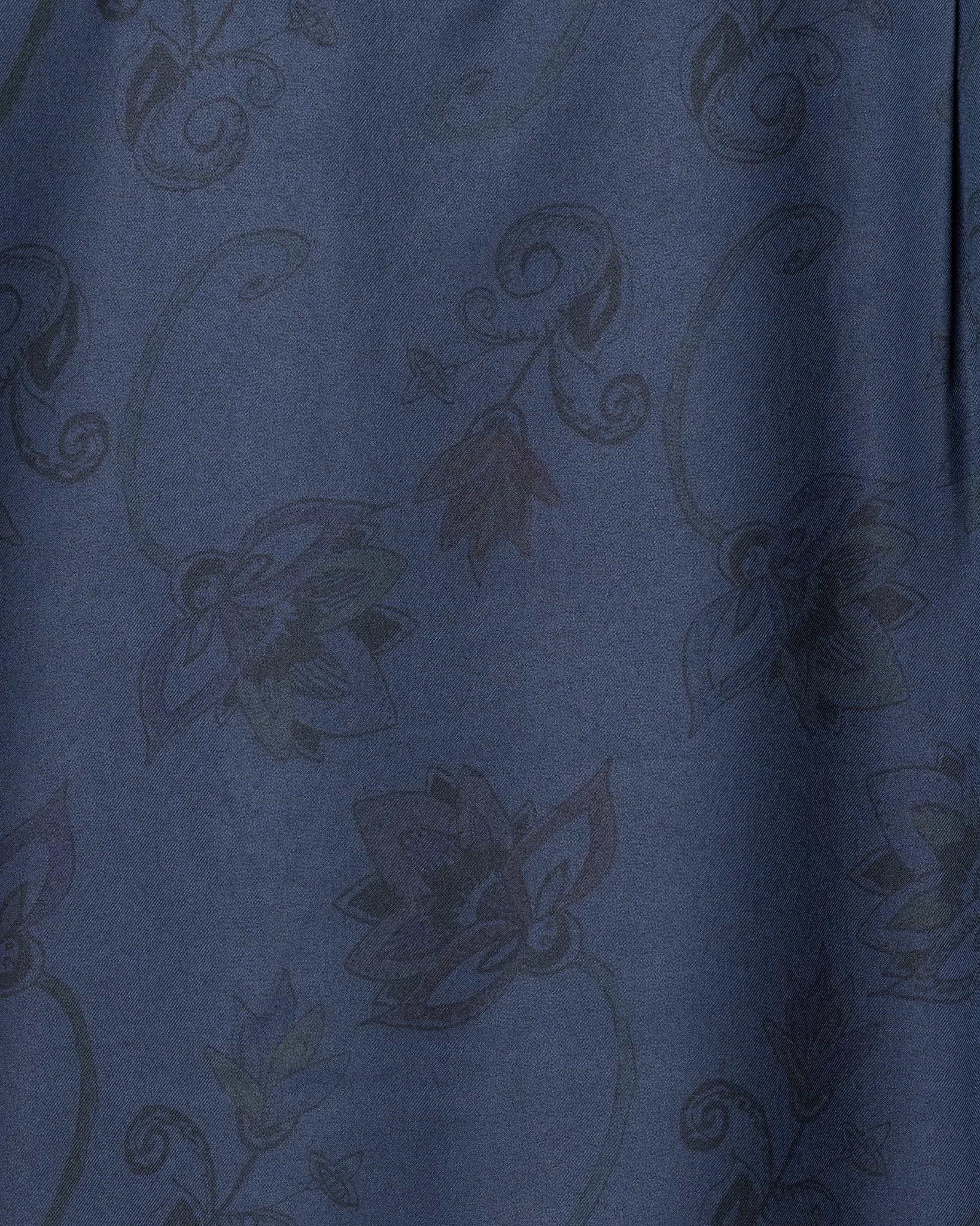 [Reservation sale] Hand -Painted Botanical Print Open Collar Shirts --navy
