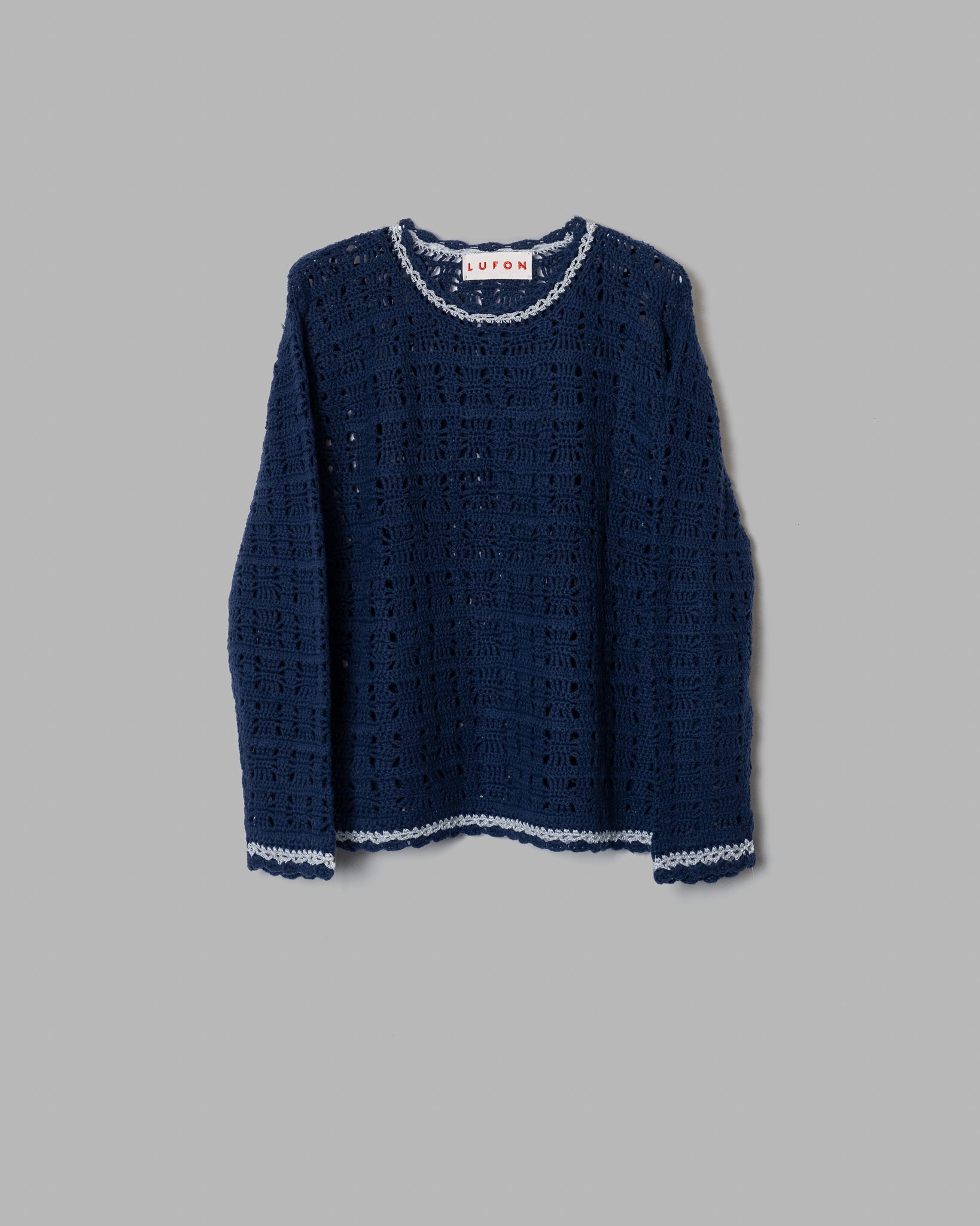 CROCHET HAND KNIT PULLOVER - NAVY