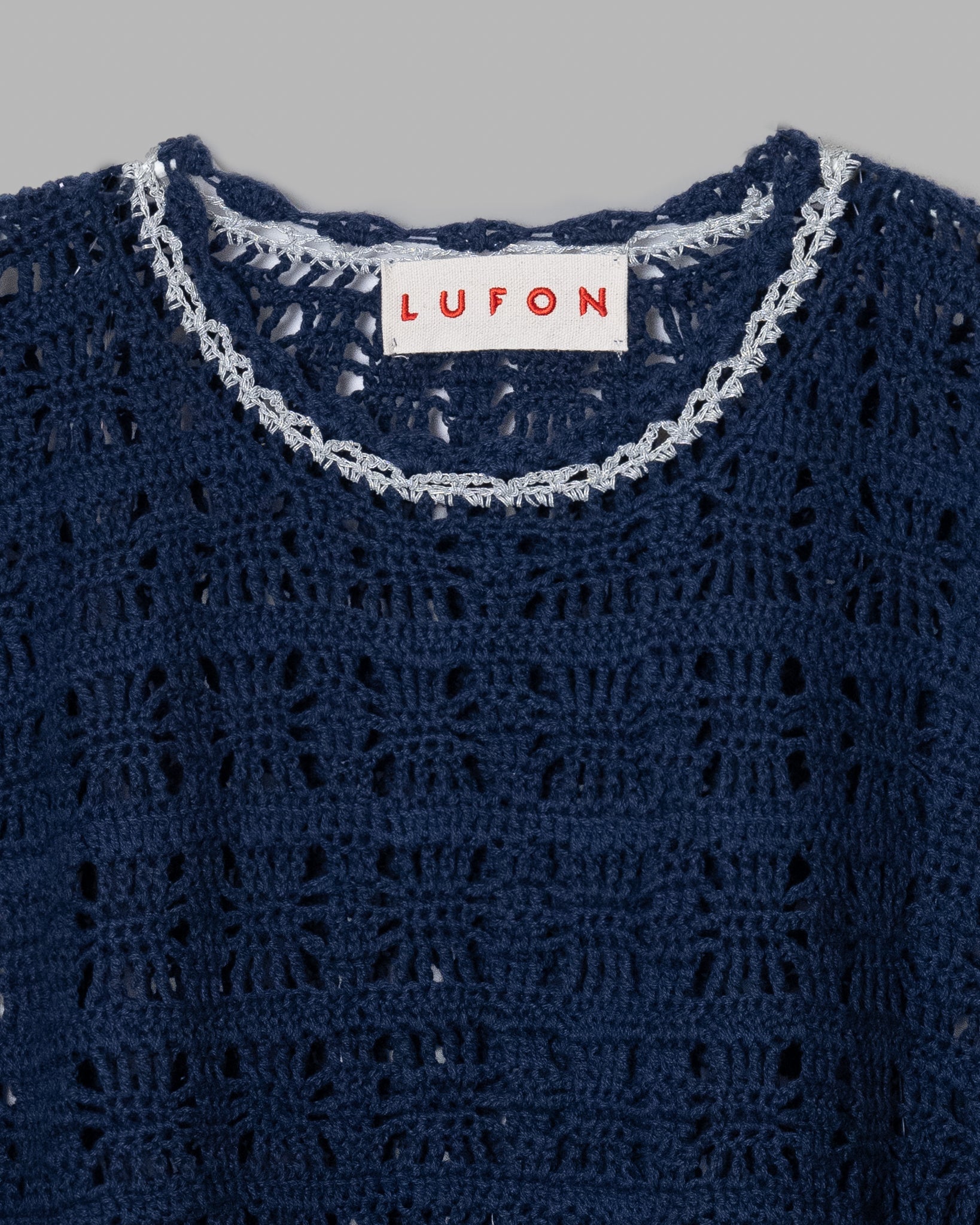 CROCHET HAND KNIT PULLOVER - NAVY