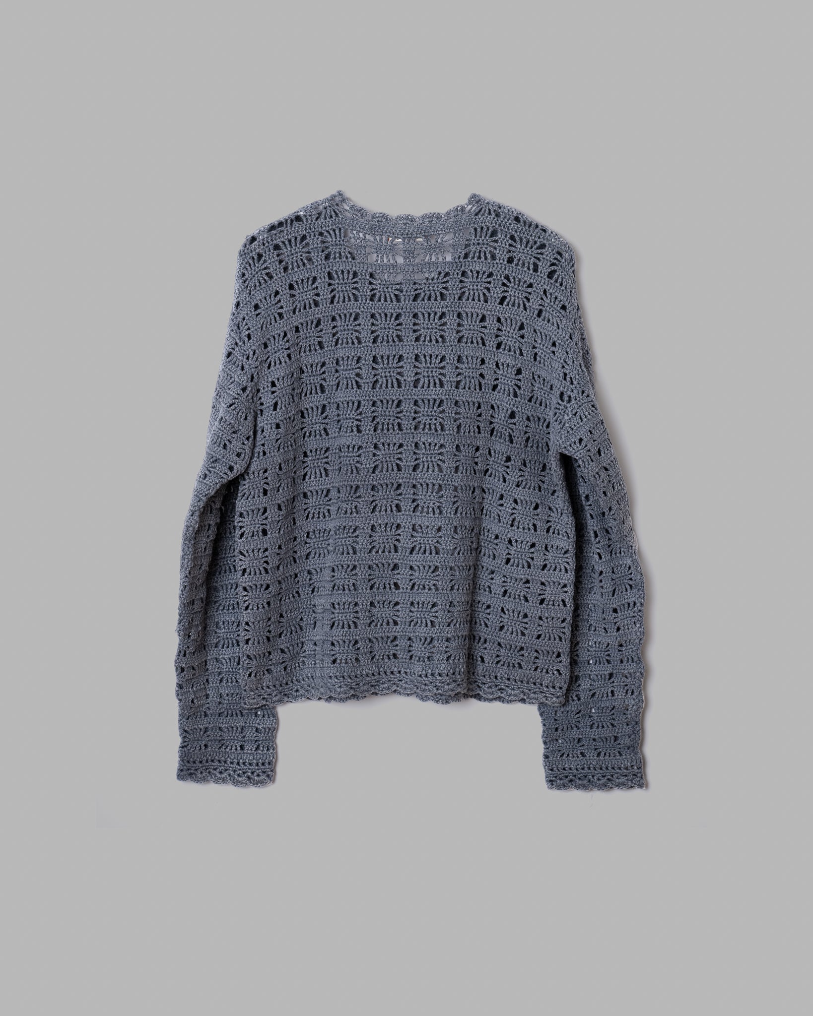 CROCHET HAND KNIT PULLOVER - CHARCOAL STONE WASH