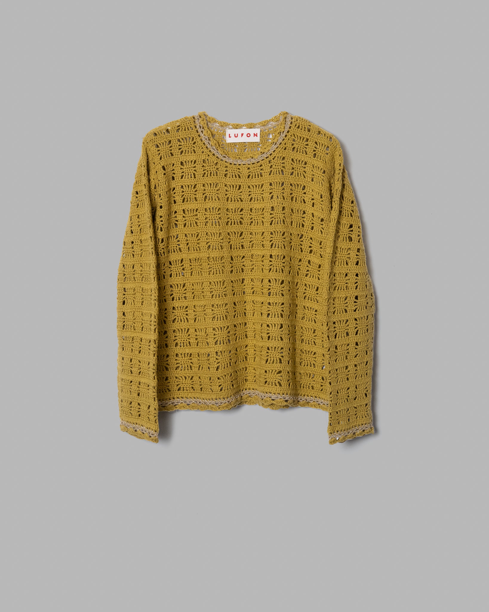 Crochet Hand Knit Pullover -Mustard