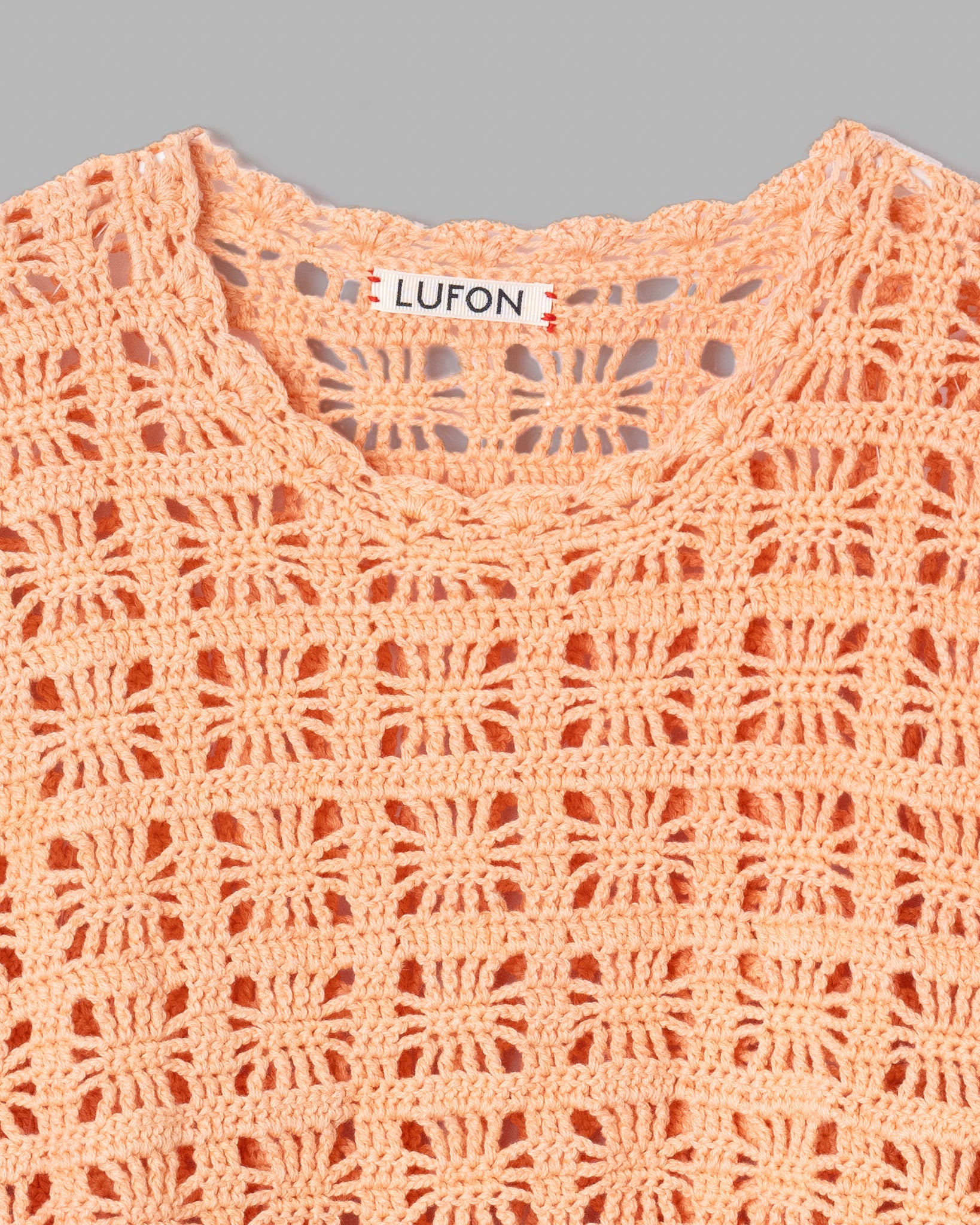 CROCHET HAND KNIT PULLOVER - PEACH STONE WASH