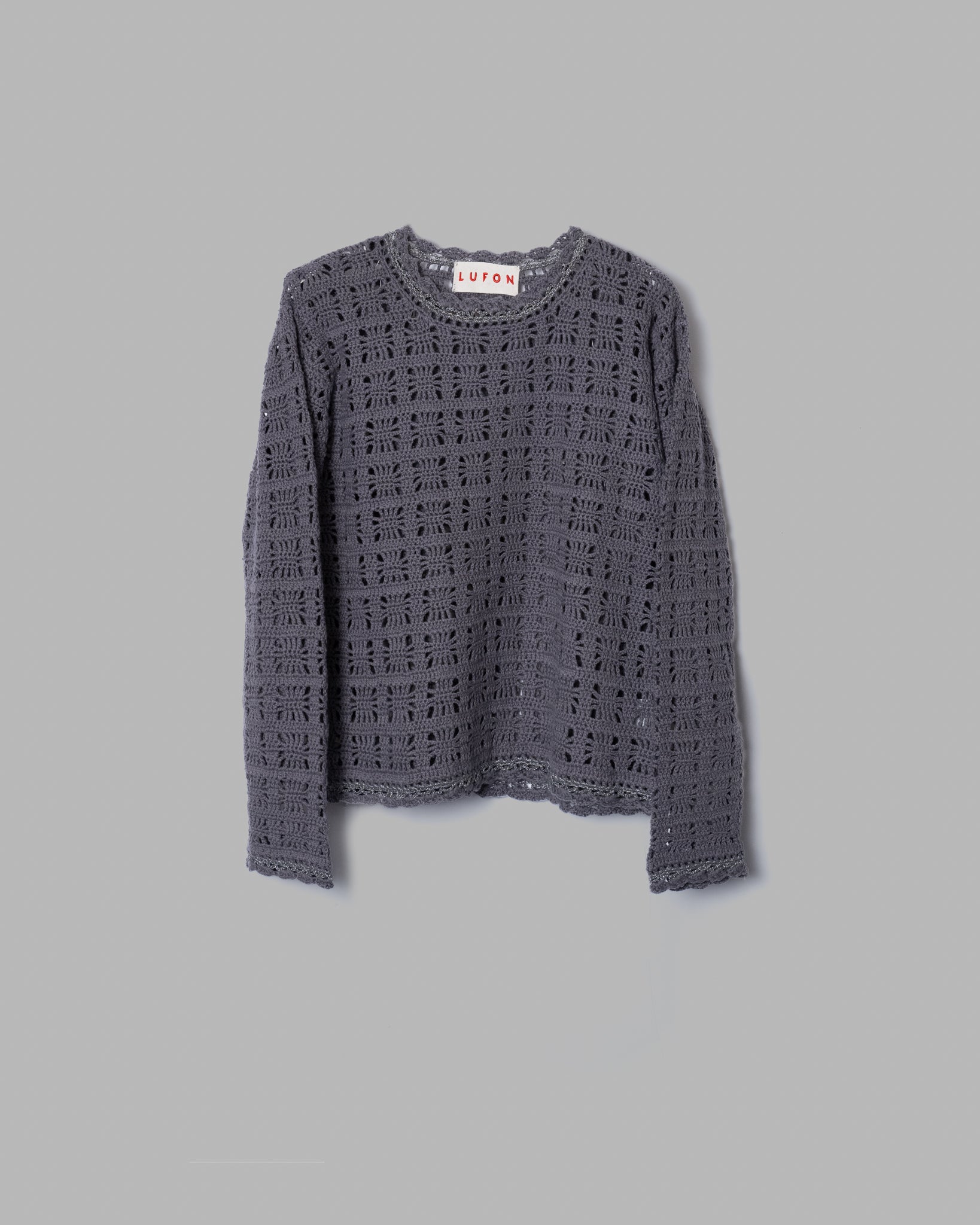 CROCHET HAND KNIT PULLOVER - CHARCOAL